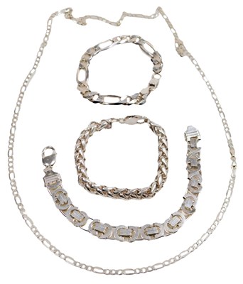Lot 408 - A silver figaro link bracelet, on a lobster...