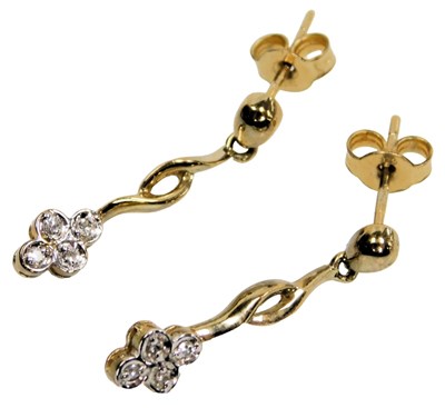Lot 409 - A pair of diamond four stone drop earrings, in...