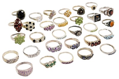 Lot 422 - Assorted dress rings, in white metal stamped...