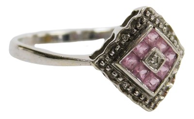 Lot 428 - A 9ct white gold and pink sapphire ring, set...