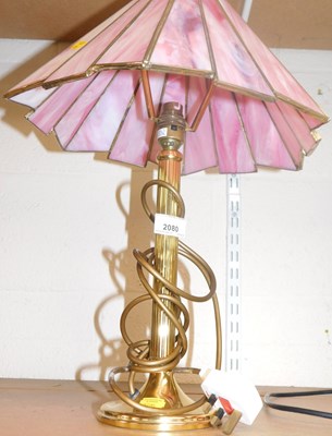 Lot 2080 - A brass table lamp, with a frosted pink glass...