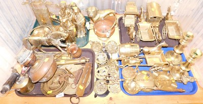 Lot 2244 - Brassware, to include a set of three figures...