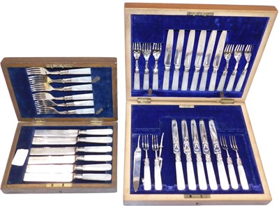 Lot 604 - Six Edward VII silver fruit knives, and five...