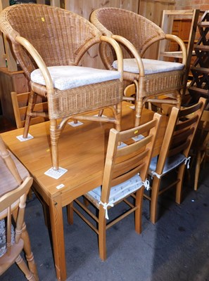 Lot 1065 - A pine dining table, on square legs, 73cm high,...