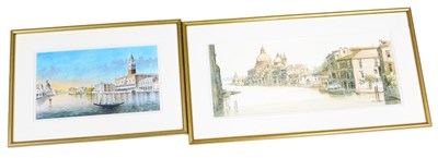 Lot 639 - Two watercolours depicting Venetian scenes, to...