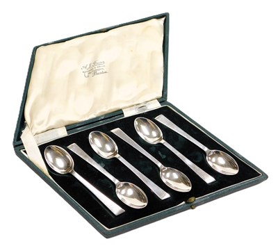 Lot 608 - A set of six George VI silver coffee...