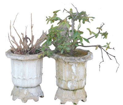 Lot 732 - A pair of stone garden urns, of octagonal...
