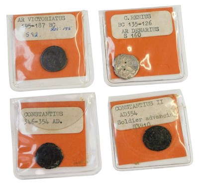 Lot 249 - Four Roman coins, for Victoriatus, C. Renius,...