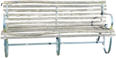 Lot 737 - A wooden garden bench, with green cast iron...