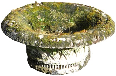 Lot 741 - A stone garden planter of circular basket form,...