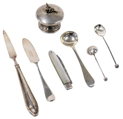 Lot 702 - A group of silver, comprising a silver handled...