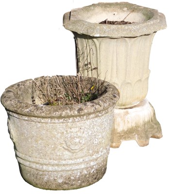 Lot 744 - A stone urn, of octagonal form, with lappet...