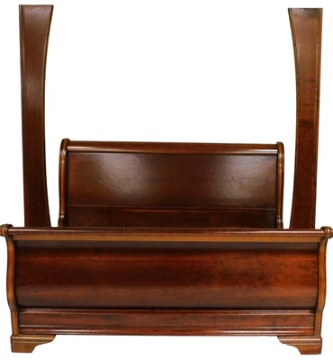Lot 728 - A cherrywood double sleigh bed, with slats and...