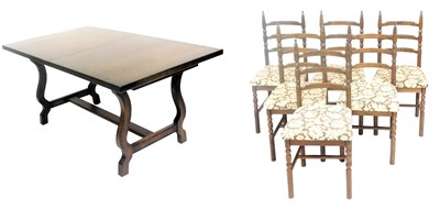 Lot 778 - A Younger dark oak draw leaf dining table,...
