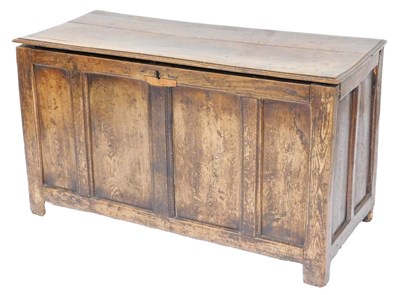 Lot 780 - An 18thC oak coffer, with a four panel front,...