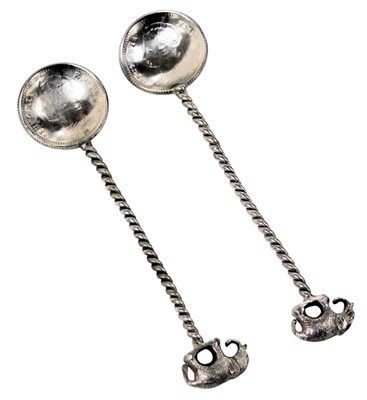 Lot 704 - A pair of late 19thC Indian spoons, with...