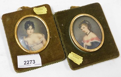 Lot 2273 - Two portrait miniature prints of ladies,...