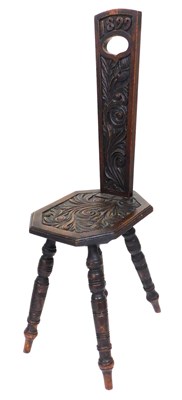Lot 779 - A Victorian Welsh oak spinning chair, with...