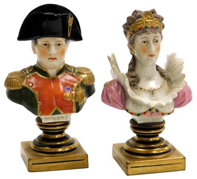 Lot 667 - A pair of 19thC Serves porcelain busts, of...