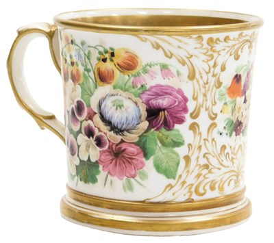 Lot 668 - A 19thC Staffordshire porcelain mug, painted...