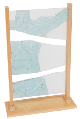 Lot 793 - A modernist light oak and glass sculpture, of...