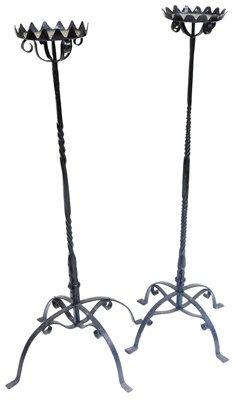 Lot 831 - A pair of Victorian black cast iron torchere...