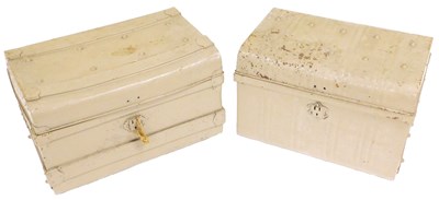 Lot 854 - A fawn coloured cast iron trunk, 85cm wide,...