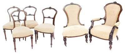 Lot 861 - A Victorian mahogany salon suite, upholstered...