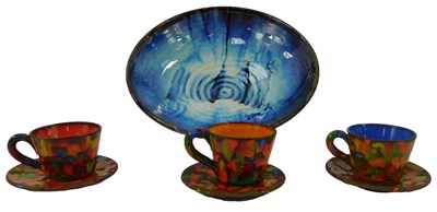Lot 154 - A Cumbrian Greystoke pottery blue glazed bowl,...