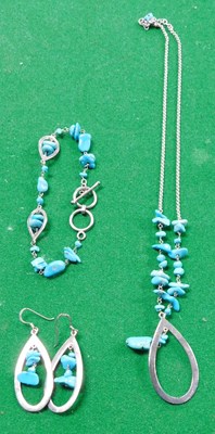 Lot 2286 - A turquoise suite of jewellery, in white metal,...