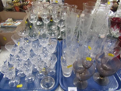 Lot 2102 - Etched and cut glassware, including large tall...