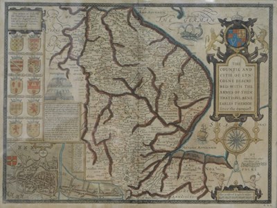 Lot 256 - An 18thC map of Lincolnshire, hand coloured,...