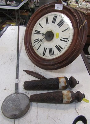 Lot 2093 - A wall clock, with pendulum, white enamel dial...