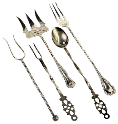 Lot 462 - A group of silver pickle forks,...