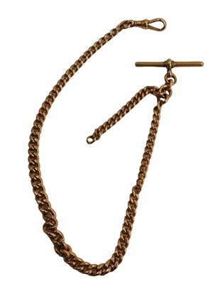 Lot 479 - A 9ct gold curb link watch chain, with T bar...