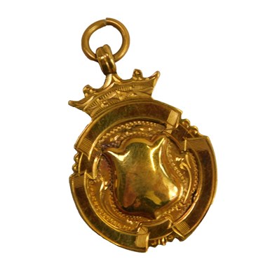 Lot 481 - A 9ct gold shield fob, engraved B-Hood Cup...