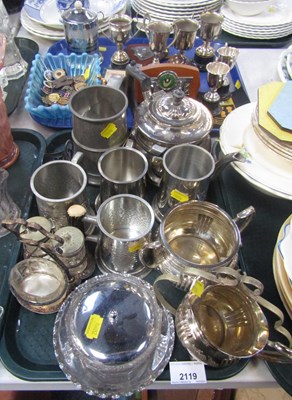 Lot 2119 - Metalware, to include a teapot, tankards,...