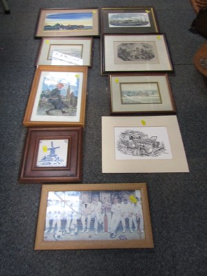 Lot 2139 - Pictures and prints, including framed Delft...