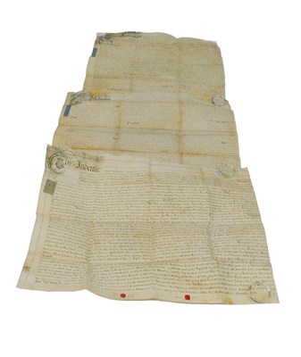 Lot 398 - Three 18thC indentures, dated 26th August 1727,...