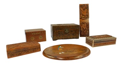 Lot 405 - A group of Eastern carved boxes, together with...