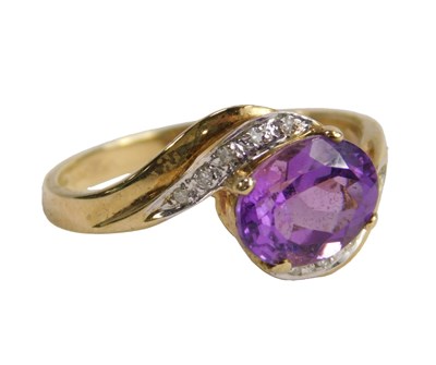 Lot 583 - A QVC 9ct gold and amethyst and diamond...