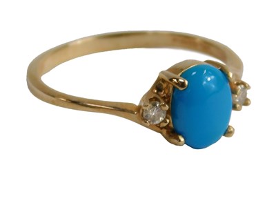 Lot 585 - A 9ct gold turquoise and diamond ring, set...