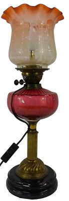 Lot 176 - A Victorian oil lamp, with an etched clear...