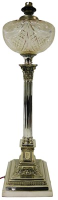 Lot 532 - A late 19thC silver plated oil lamp, with a...