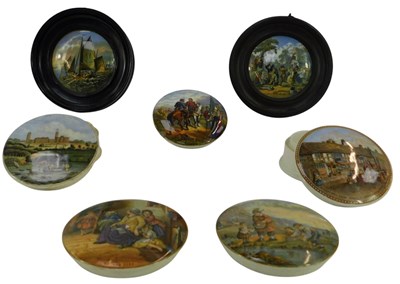 Lot 559 - A group of Prattware pot lids, some with bases,...