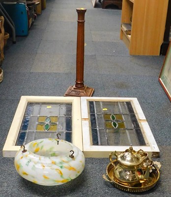 Lot 2049 - Two stained glass window panels, aperture 60cm...