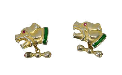 Lot 110 - A pair of Russian dog cufflinks, the collar...