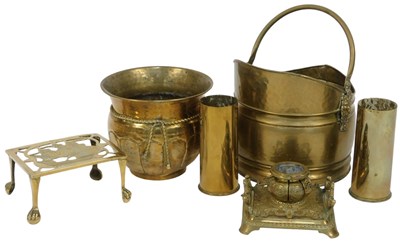Lot 666 - A group of brassware, to include a coal...