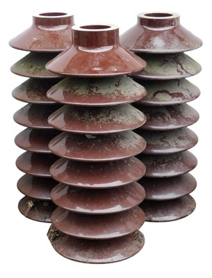 Lot 677 - Three ceramic electricity pylon insulators. (AF)