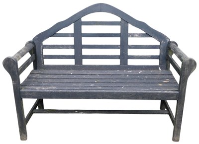 Lot 682 - A black stained garden bench, 125cm wide.